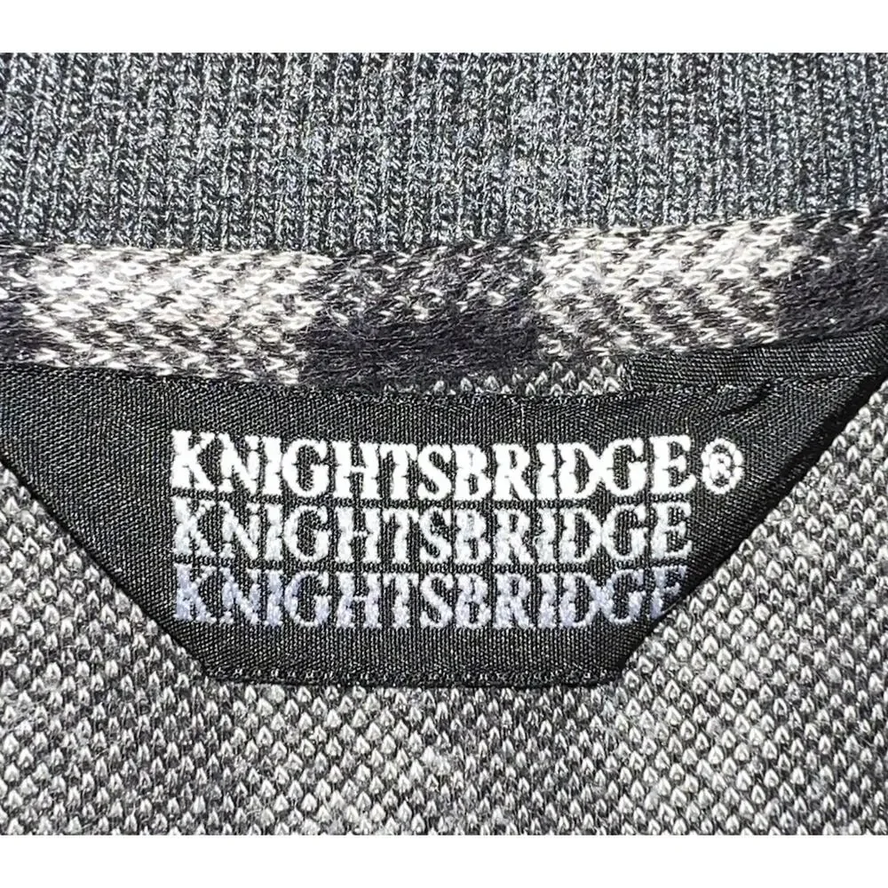 Knightsbridge Black Gray Plaid Knit Longsleeve Polo Shirt Mens M Contrast Trim - Picture 5 of 10
